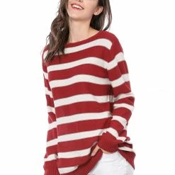 Allegra K Long Sleeves Drop Shoulder Loose Striped Sweater Women