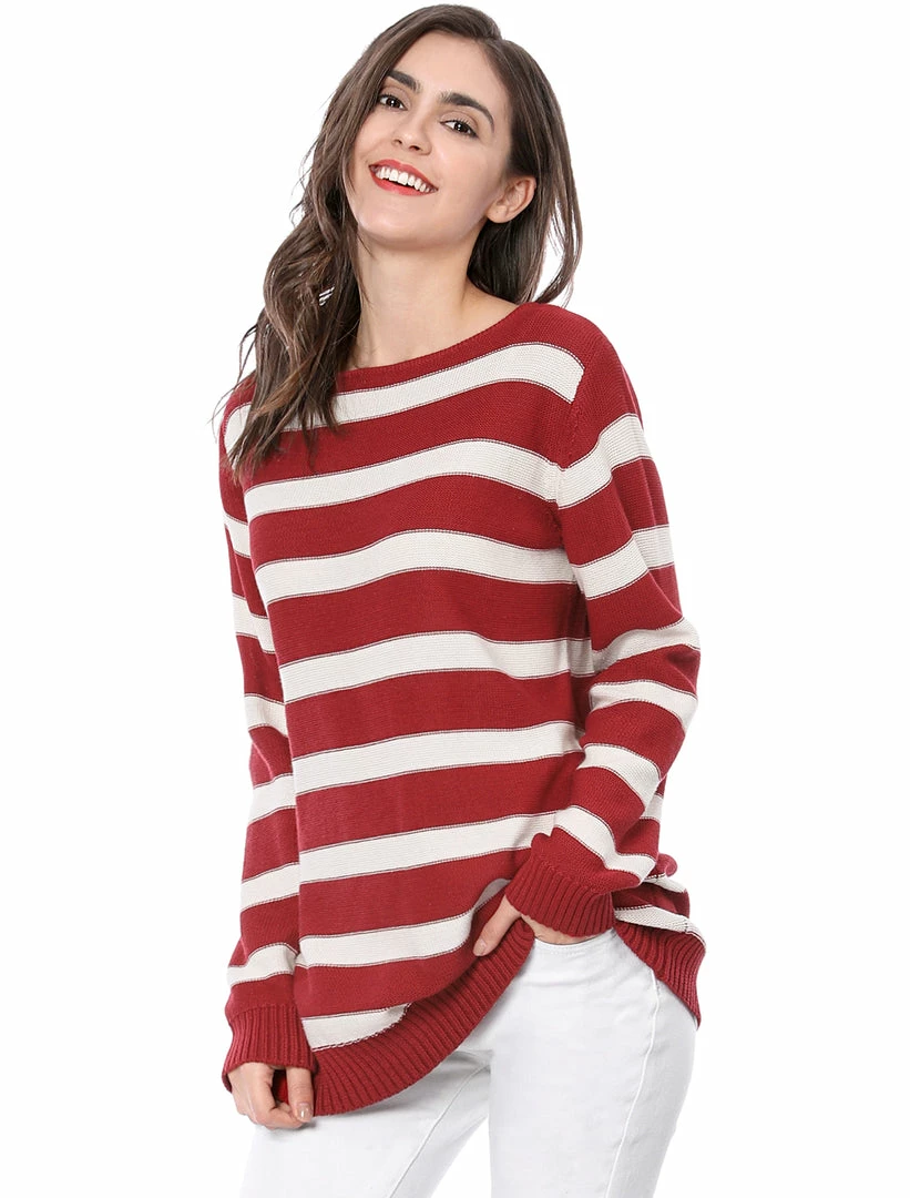 Allegra K Long Sleeves Drop Shoulder Loose Striped Sweater Women 4 Allegra K Long Sleeves Drop Shoulder Loose Striped Sweater Women