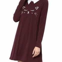 Allegra K Women Contrast Collar Flare Hem Above Knee Dress