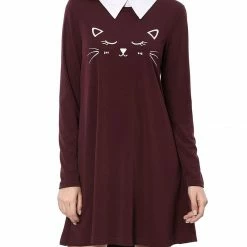 Allegra K Women Contrast Collar Flare Hem Above Knee Dress