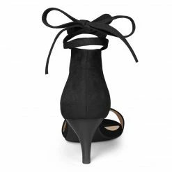 Allegra K Women's Women Open Toe Kitten Heel Lace Up Dress Sandals