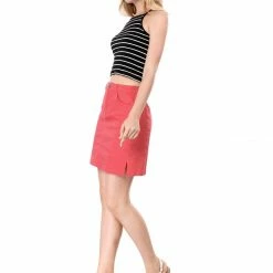 Allegra K Women Zip Fly Slit Sides Above Knee Straight Skirt