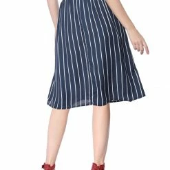 Allegra K Women's Stripes Button Front Elastic Back A Line Midi Skirt 110 Allegra K Women's Stripes Button Front Elastic Back A Line Midi Skirt