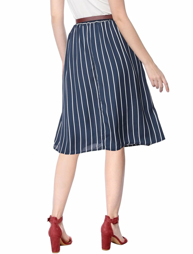 Allegra K Women's Stripes Button Front Elastic Back A Line Midi Skirt 49 Allegra K Women's Stripes Button Front Elastic Back A Line Midi Skirt