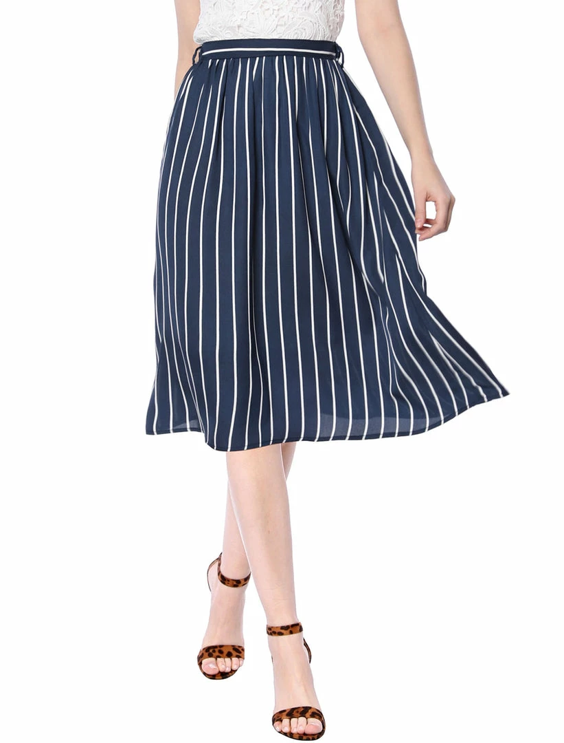 Allegra K Women's Stripes Button Front Elastic Back A Line Midi Skirt 50 Allegra K Women's Stripes Button Front Elastic Back A Line Midi Skirt