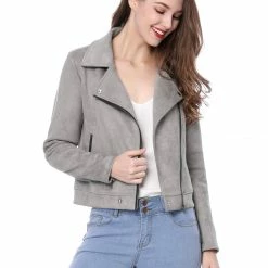 Allegra K Faux Suede Short Jacket With Revere Collar Clothing