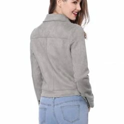 Allegra K Faux Suede Short Jacket With Revere Collar Clothing