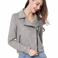 Allegra K Faux Suede Short Jacket With Revere Collar Clothing