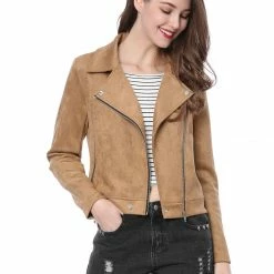 Allegra K Faux Suede Short Jacket With Revere Collar Clothing