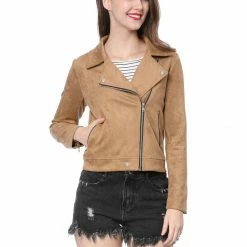 Allegra K Faux Suede Short Jacket With Revere Collar Clothing