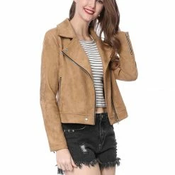 Allegra K Faux Suede Short Jacket With Revere Collar Clothing