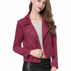 Allegra K Faux Suede Short Jacket With Revere Collar Clothing