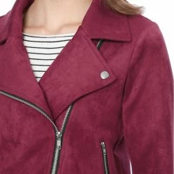 Allegra K Faux Suede Short Jacket With Revere Collar Clothing