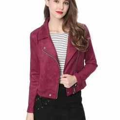 Allegra K Faux Suede Short Jacket With Revere Collar Clothing