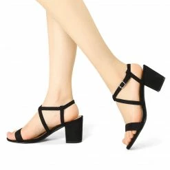 Allegra K Shoes YFL01162-6 Women Open Toe Crisscross Straps Block Heeled Sandals