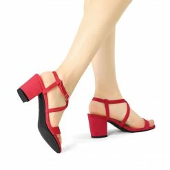 Allegra K Shoes YFL01162-6 Women Open Toe Crisscross Straps Block Heeled Sandals