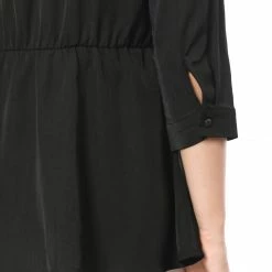 Women Allegra K V Neck 3/4 Sleeves Button Cuffs Peplum Top