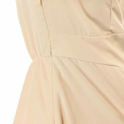 Women Allegra K V Neck 3/4 Sleeves Button Cuffs Peplum Top