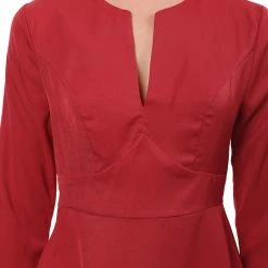 Women Allegra K V Neck 3/4 Sleeves Button Cuffs Peplum Top