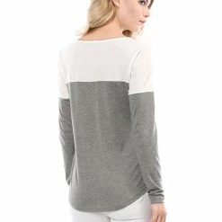 Allegra K Split V-neck Long Sleeves Color Block T-Shirt 106 Allegra K Split V-neck Long Sleeves Color Block T-Shirt