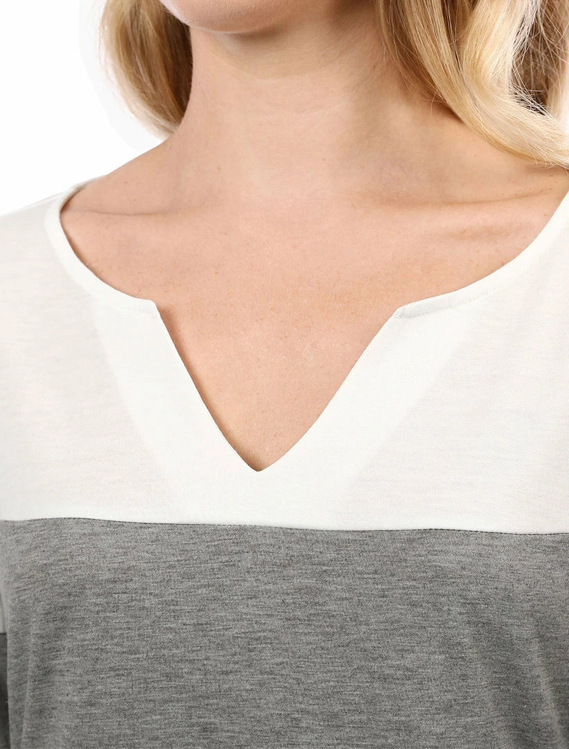 Allegra K Split V-neck Long Sleeves Color Block T-Shirt 52 Allegra K Split V-neck Long Sleeves Color Block T-Shirt