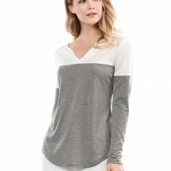 Allegra K Split V-neck Long Sleeves Color Block T-Shirt 102 Allegra K Split V-neck Long Sleeves Color Block T-Shirt