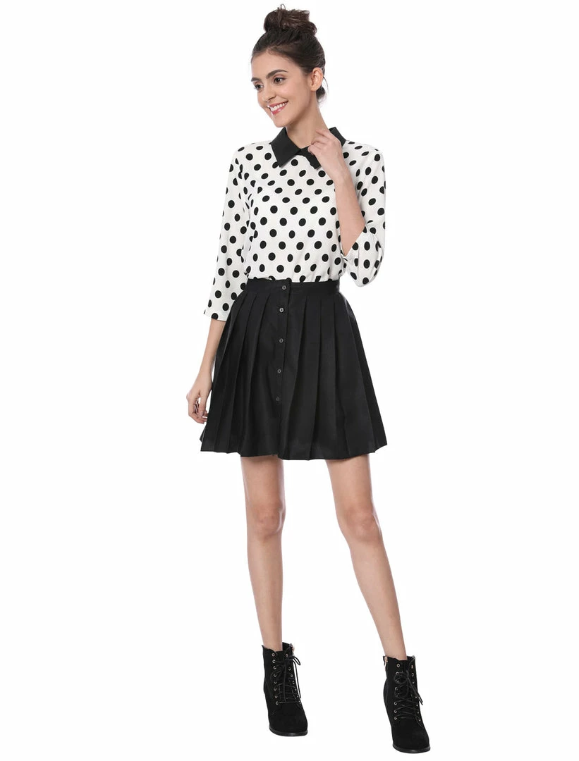 Allegra K Women 3/4 Sleeves Contrast Collar Polka Dots Blouse Tops 54 Allegra K Women 3/4 Sleeves Contrast Collar Polka Dots Blouse Tops