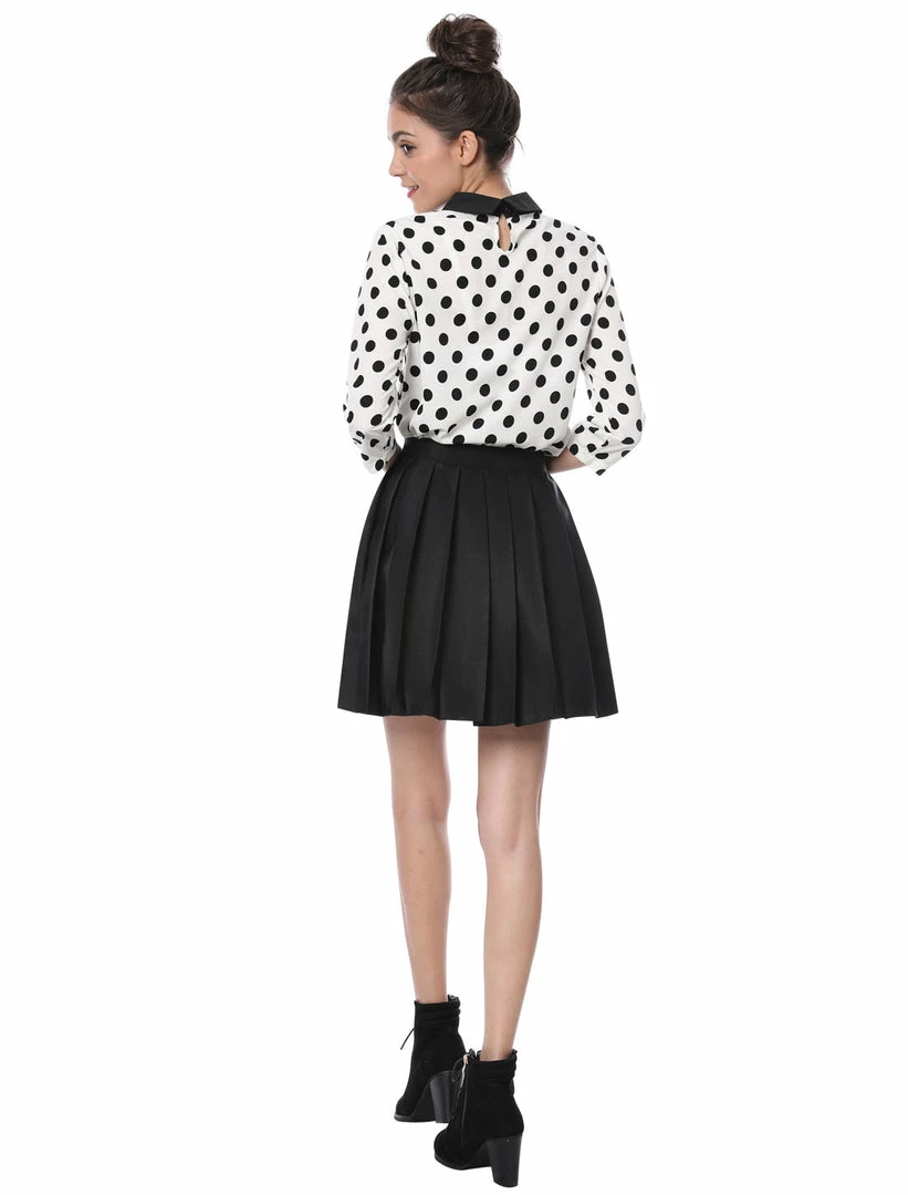 Allegra K Women 3/4 Sleeves Contrast Collar Polka Dots Blouse Tops 55 Allegra K Women 3/4 Sleeves Contrast Collar Polka Dots Blouse Tops