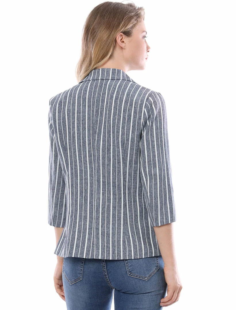 Allegra K Striped 3/4 Sleeves Open Front Notched Lapel Blazer Women 31 Allegra K Striped 3/4 Sleeves Open Front Notched Lapel Blazer Women