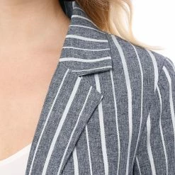 Allegra K Striped 3/4 Sleeves Open Front Notched Lapel Blazer Women 87 Allegra K Striped 3/4 Sleeves Open Front Notched Lapel Blazer Women
