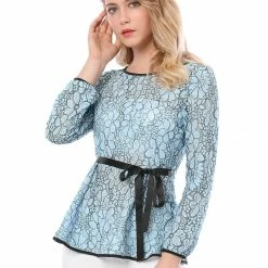 Allegra K Self-Tie Waist Bi-Color Contrast Lace Peplum Top 130 Allegra K Self-Tie Waist Bi-Color Contrast Lace Peplum Top