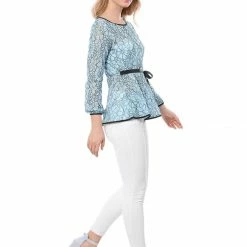 Allegra K Self-Tie Waist Bi-Color Contrast Lace Peplum Top 132 Allegra K Self-Tie Waist Bi-Color Contrast Lace Peplum Top