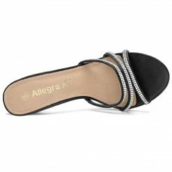 Allegra K Shoes Women's Rhinestone Strappy Heel Mules