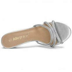 Allegra K Shoes Women's Rhinestone Strappy Heel Mules