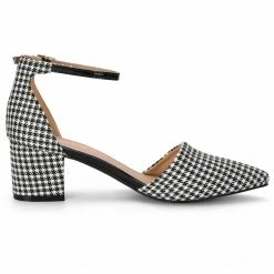 Allegra K Shoes Women's Houndstooth Block Heel Ankle Strap Pumps 42 Allegra K Shoes Women's Houndstooth Block Heel Ankle Strap Pumps