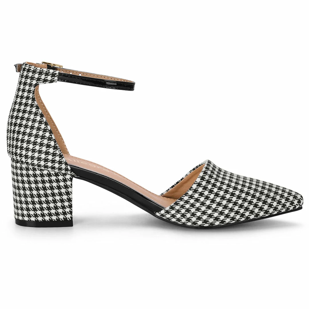 Allegra K Shoes Women's Houndstooth Block Heel Ankle Strap Pumps 22 Allegra K Shoes Women's Houndstooth Block Heel Ankle Strap Pumps