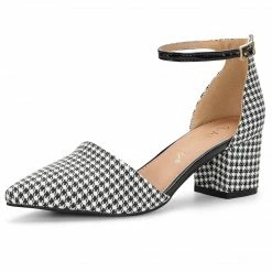 Allegra K Shoes Women's Houndstooth Block Heel Ankle Strap Pumps 43 Allegra K Shoes Women's Houndstooth Block Heel Ankle Strap Pumps