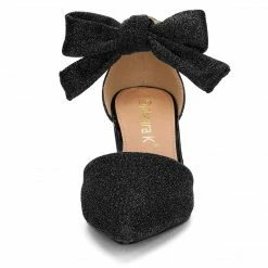 Allegra K Women's Block Heels Lace Up Sandals Glitter Pumps