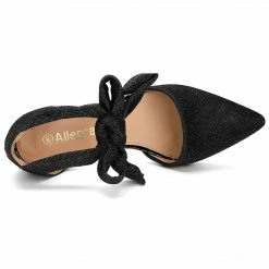 Allegra K Women's Block Heels Lace Up Sandals Glitter Pumps