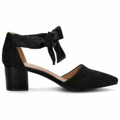 Allegra K Women's Block Heels Lace Up Sandals Glitter Pumps