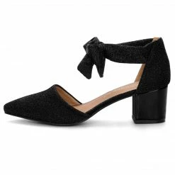 Allegra K Women's Block Heels Lace Up Sandals Glitter Pumps