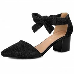 Allegra K Women's Block Heels Lace Up Sandals Glitter Pumps