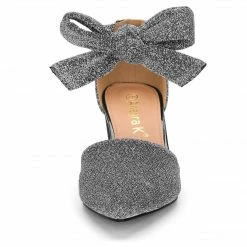 Allegra K Women's Block Heels Lace Up Sandals Glitter Pumps