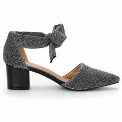 Allegra K Women's Block Heels Lace Up Sandals Glitter Pumps