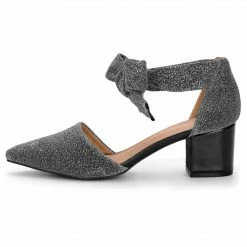 Allegra K Women's Block Heels Lace Up Sandals Glitter Pumps