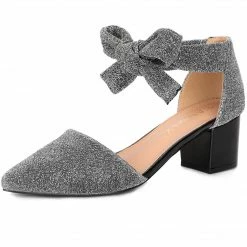 Allegra K Women's Block Heels Lace Up Sandals Glitter Pumps