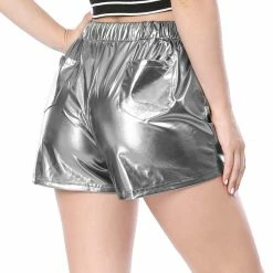 Allegra K Women Drawstring Elastic Waist Metallic Short Shorts 26 Allegra K Women Drawstring Elastic Waist Metallic Short Shorts