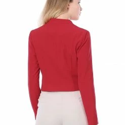 Allegra K Women Collarless Cropped Blazer