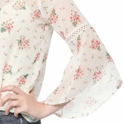 Allegra K 3/4 Bell Sleeve Floral Print Chiffon Blouse With Spaghetti Strap Cami