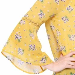 Allegra K 3/4 Bell Sleeve Floral Print Chiffon Blouse With Spaghetti Strap Cami